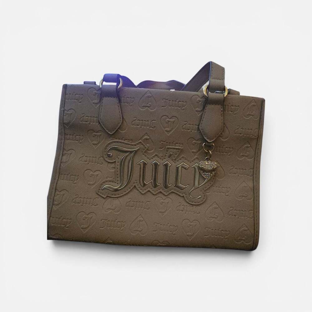 Juicy Couture Upgrade U Mini Tote Bag in Cafe Tan with Rhinestone Heart Charm